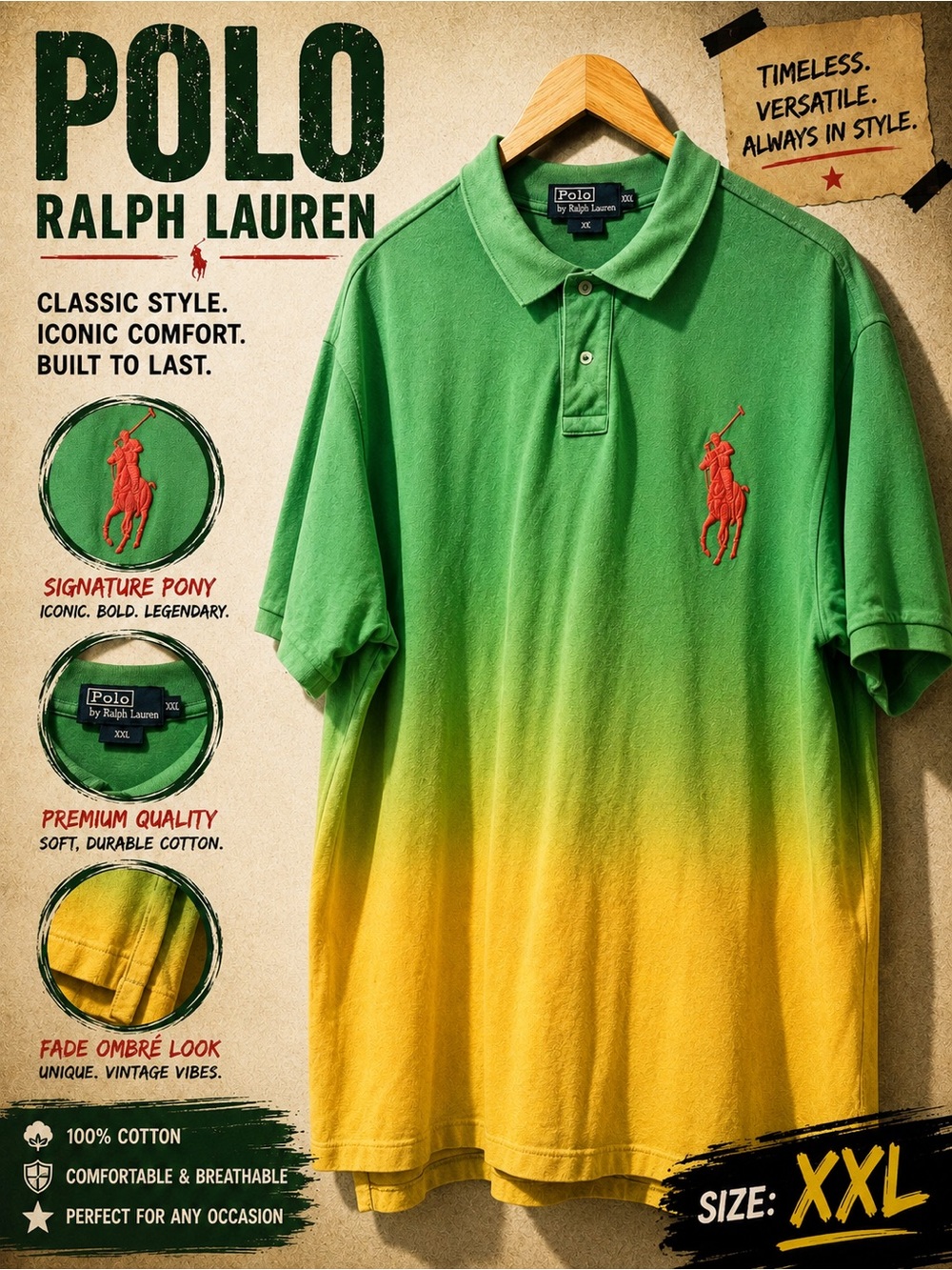 Ralph Lauren Green to Yellow Ombre Polo Shirt